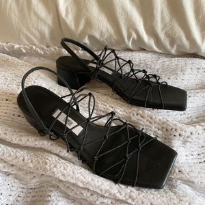 MIISTA knotted netting block heel sandals